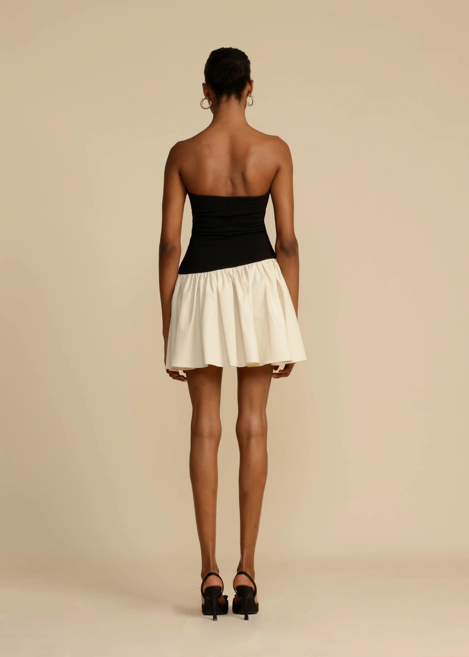 Black and Ivory Strapless Fit and Flare Mini Dress