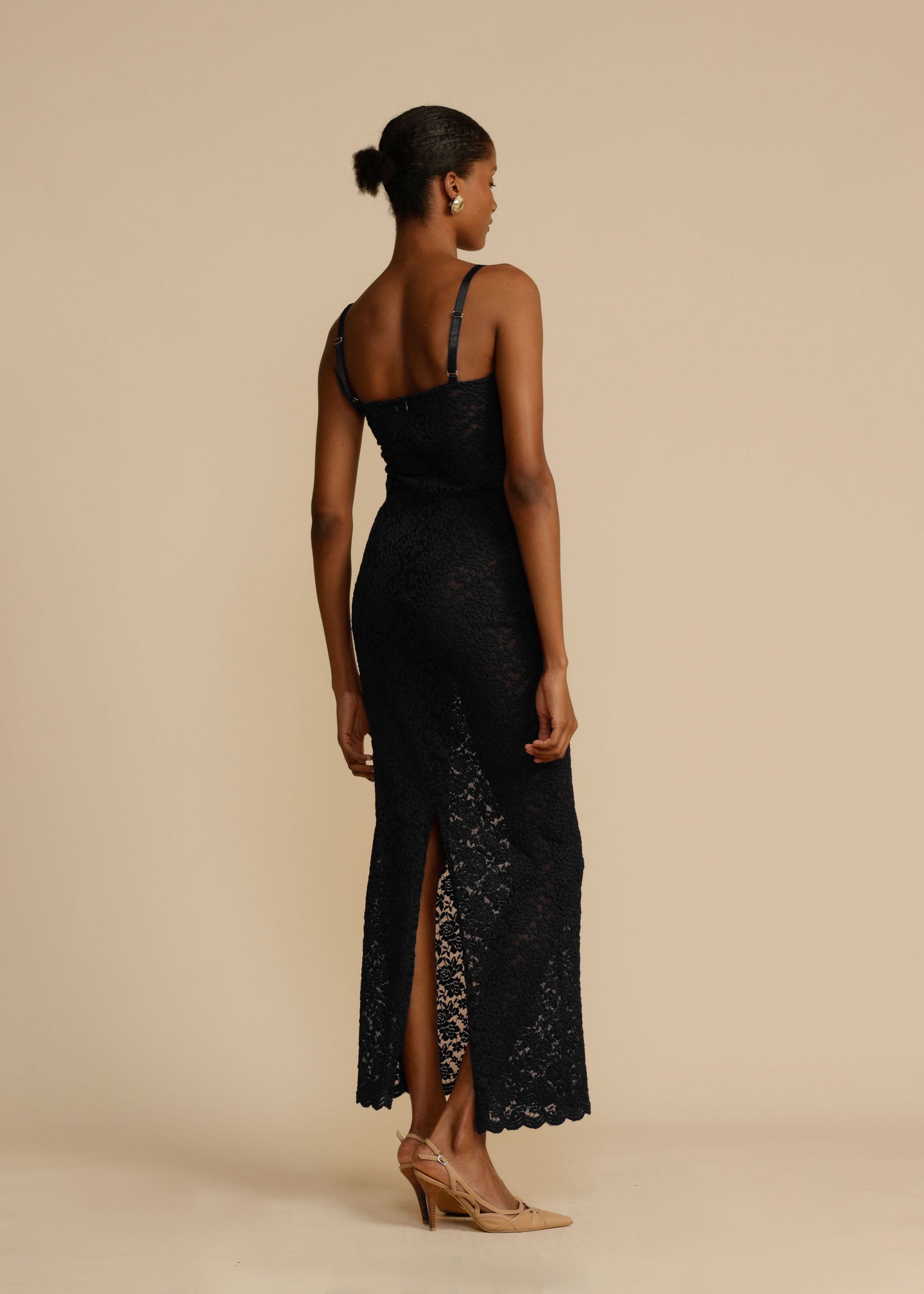 Black Flora Lace Bustier Maxi Dress