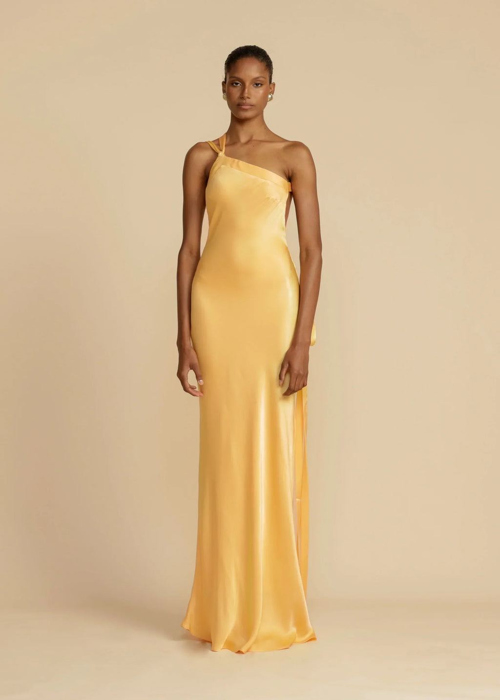 Yellow One-Shoulder Backless Satin Maxi Dress