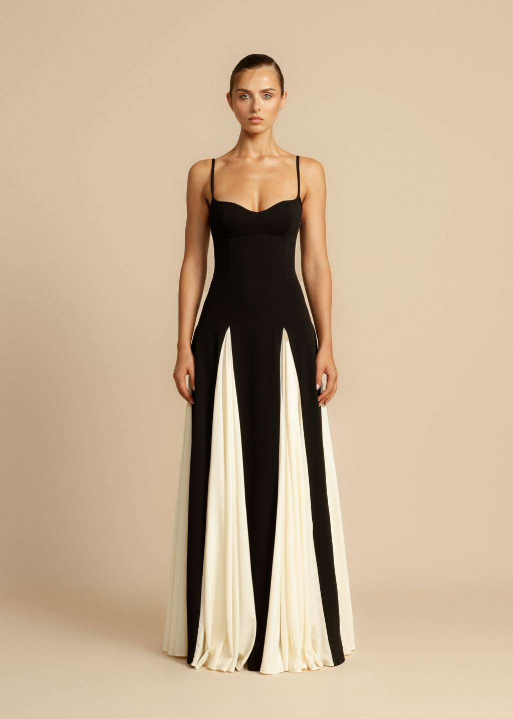 Black and White Paneled A Line Maxi Dress