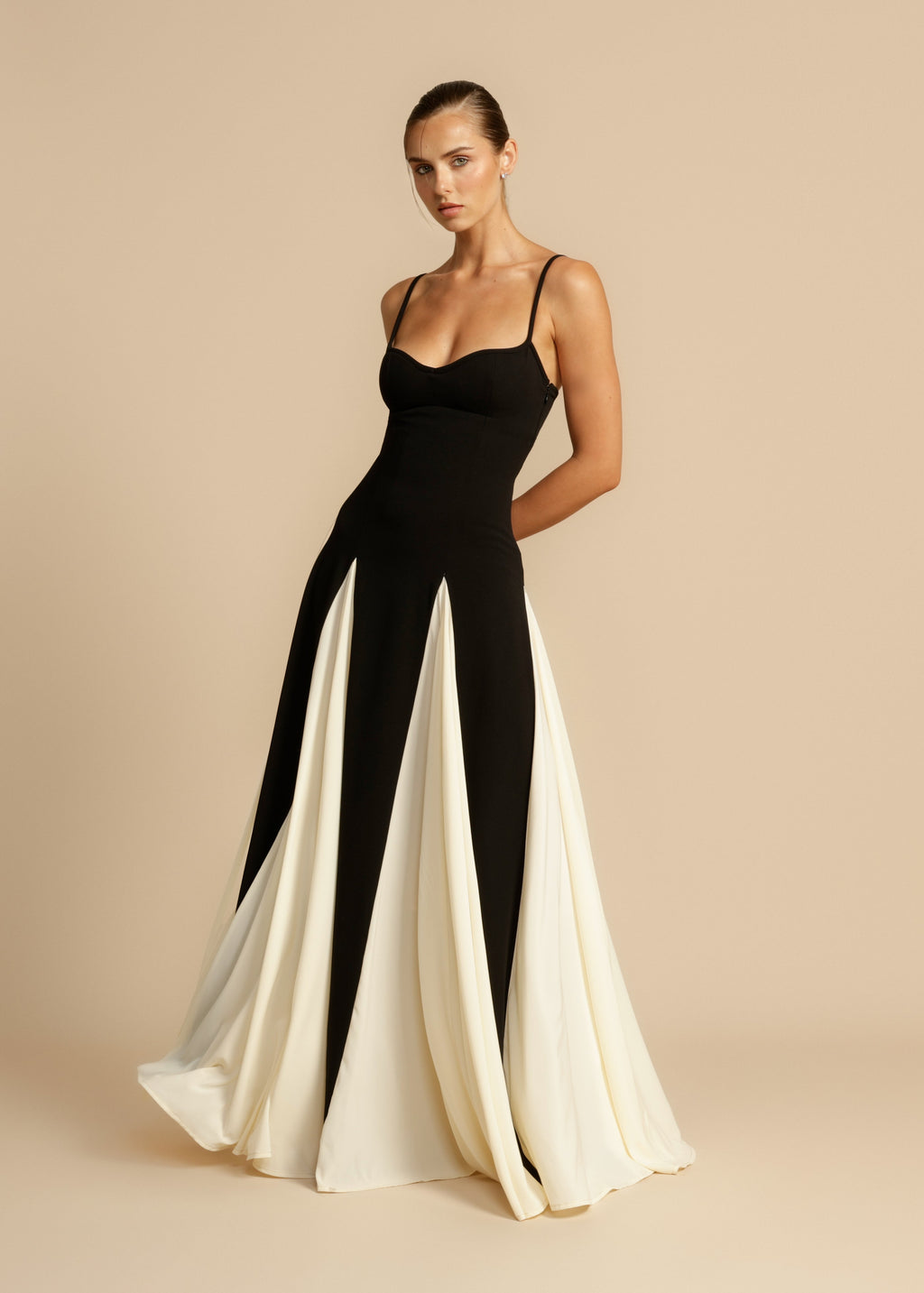 Black and White Paneled A Line Maxi Dress