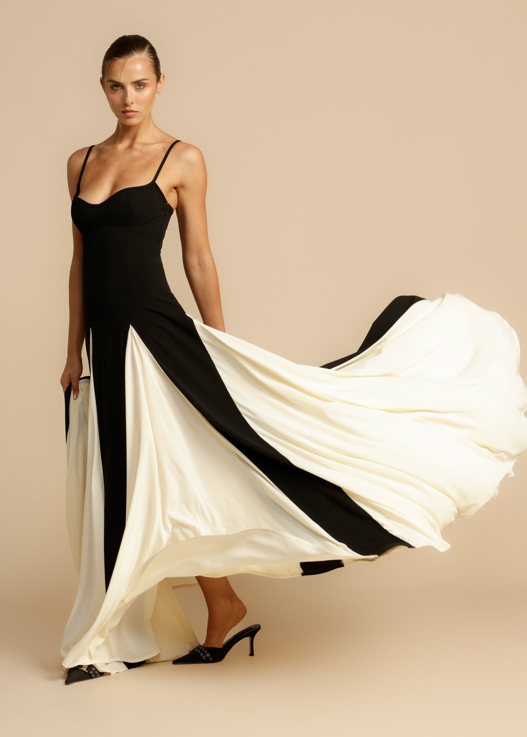 Black and White Paneled A Line Maxi Dress