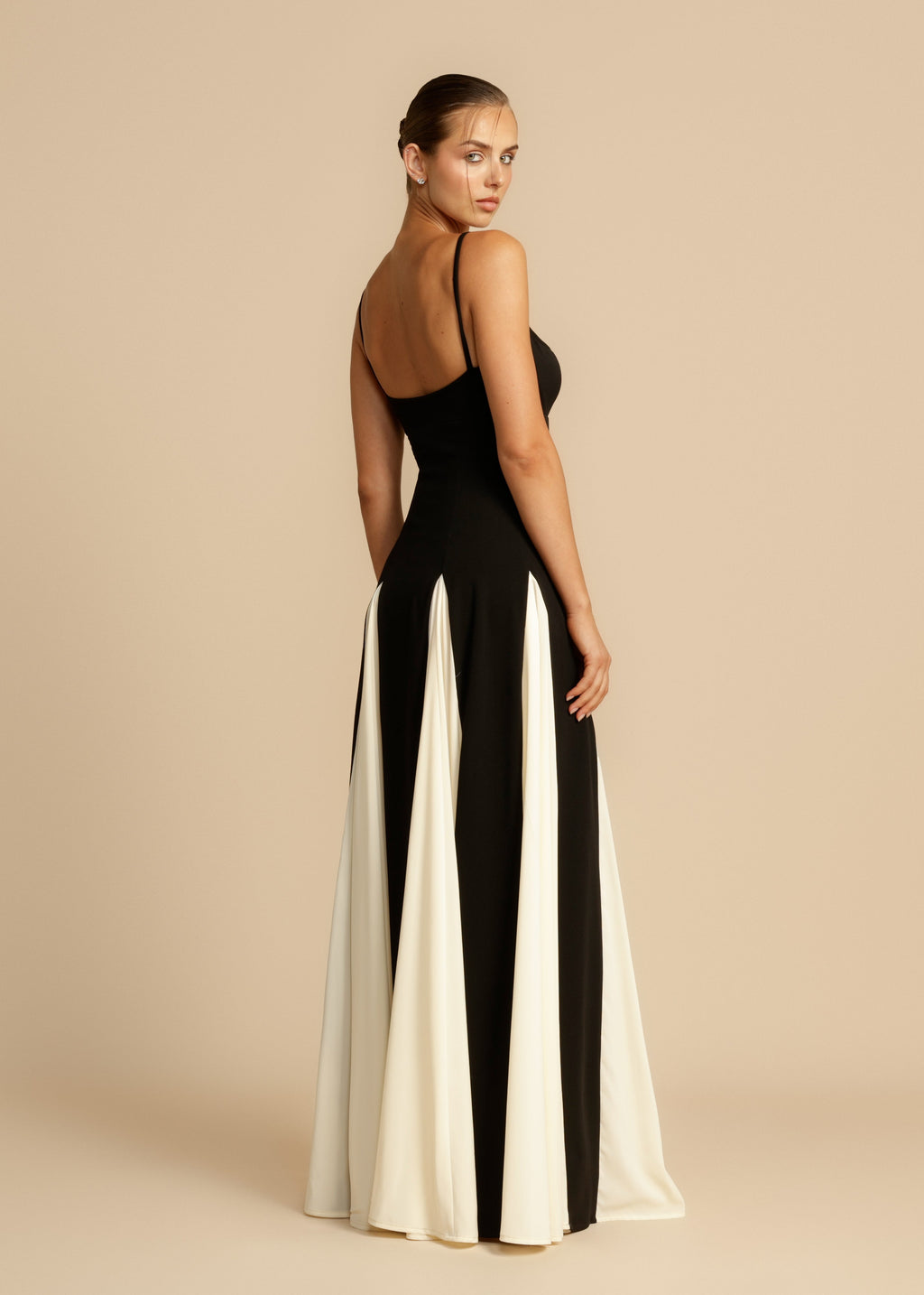 Black and White Paneled A Line Maxi Dress
