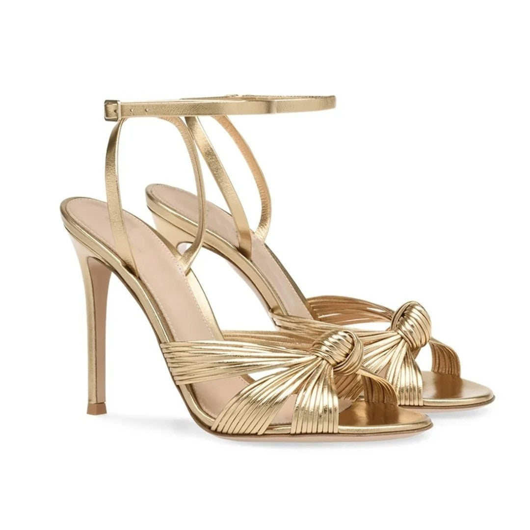 Metallic Buckle Strap Open-Toe Stiletto Heels