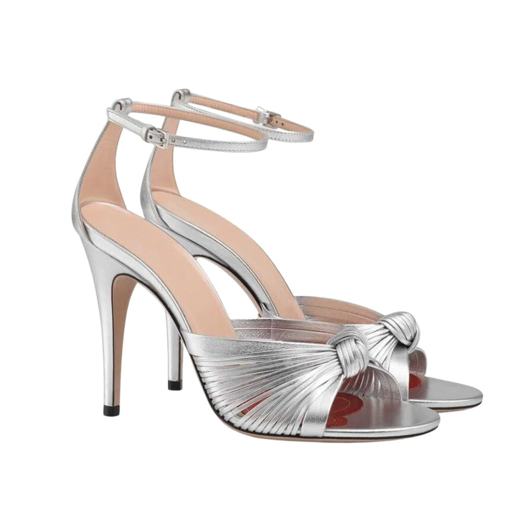 Metallic Buckle Strap Open-Toe Stiletto Heels