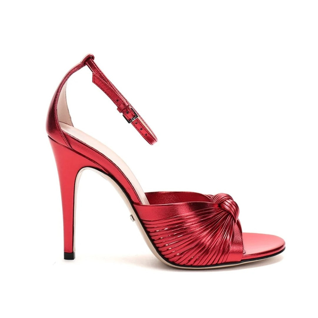 Metallic Buckle Strap Open-Toe Stiletto Heels