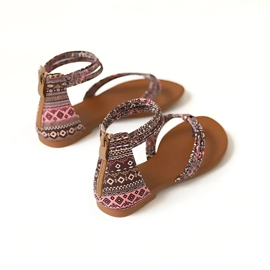 Zip Leather Flat Sandals