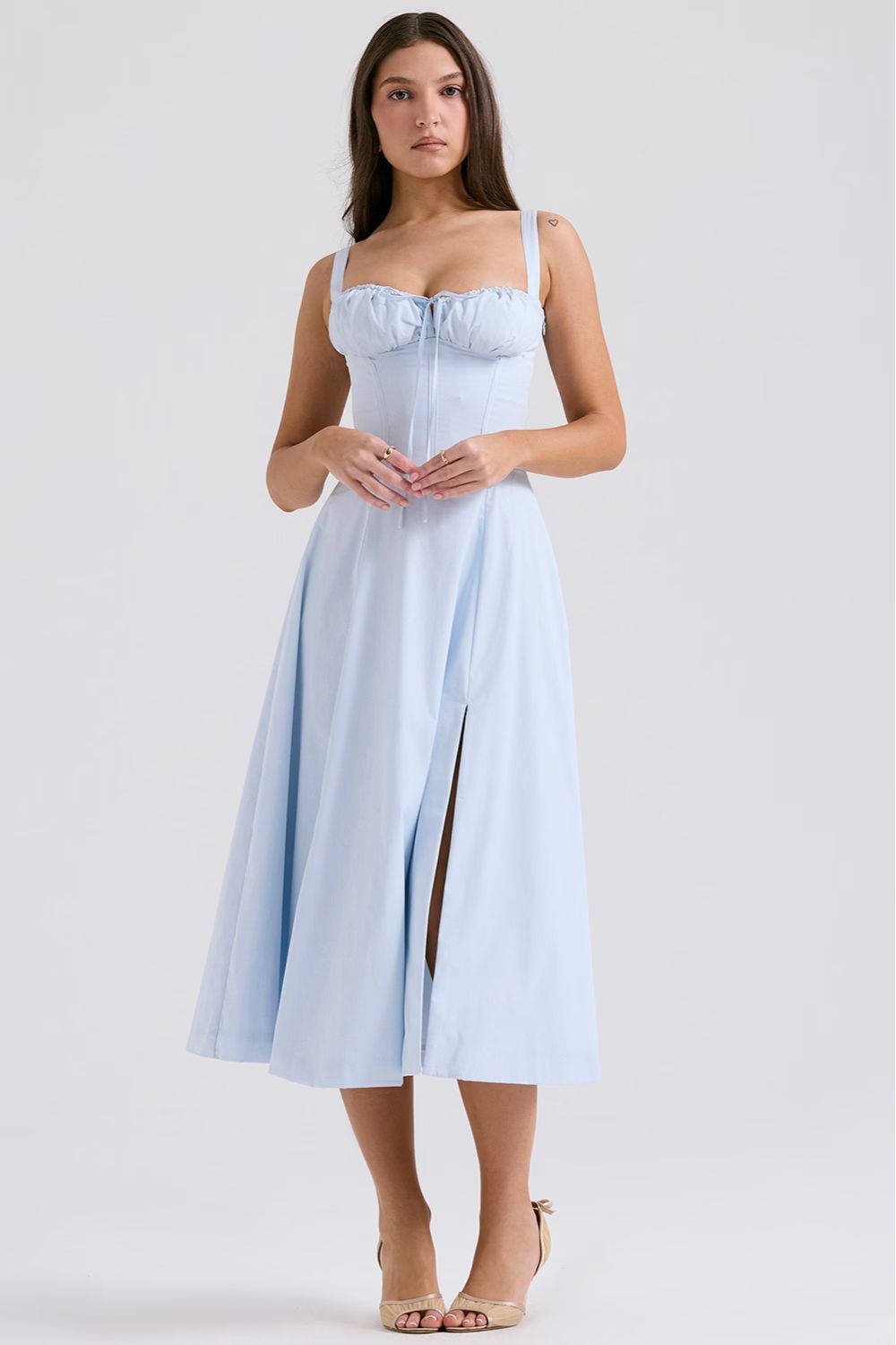 Romantic Floral Corset Midi Sundress with Straps