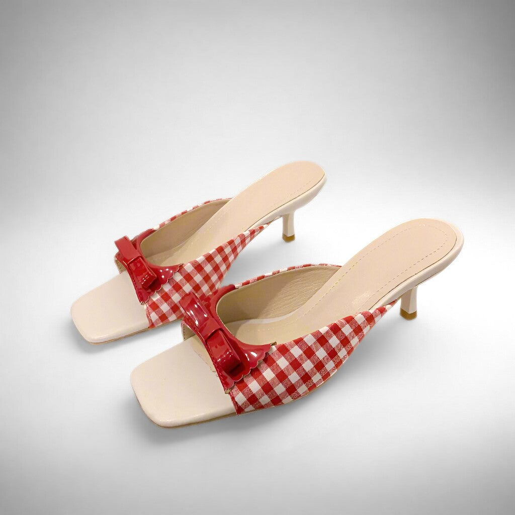Kitten Heel Sandals with Floral Detail and Bow Accent