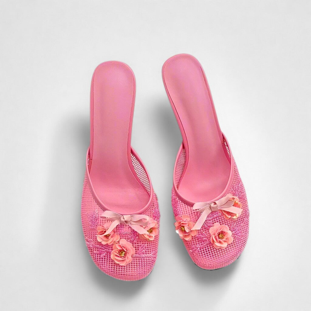 Mesh Floral Knot High Heel Sandals