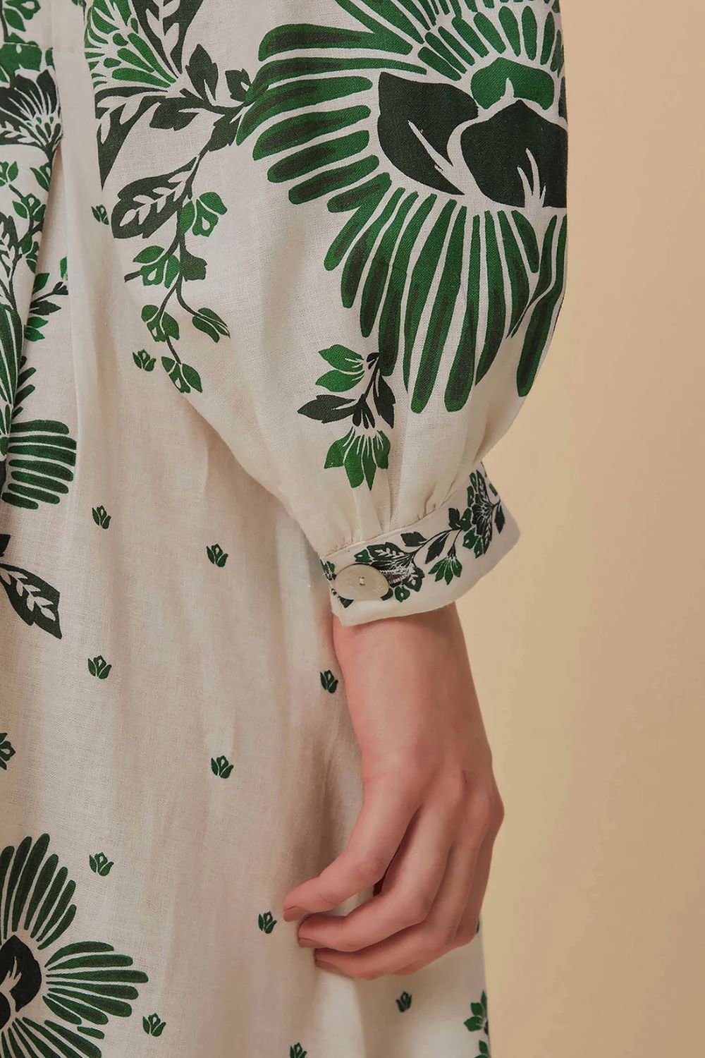 Modest Linen Floral Detail Maxi Dress