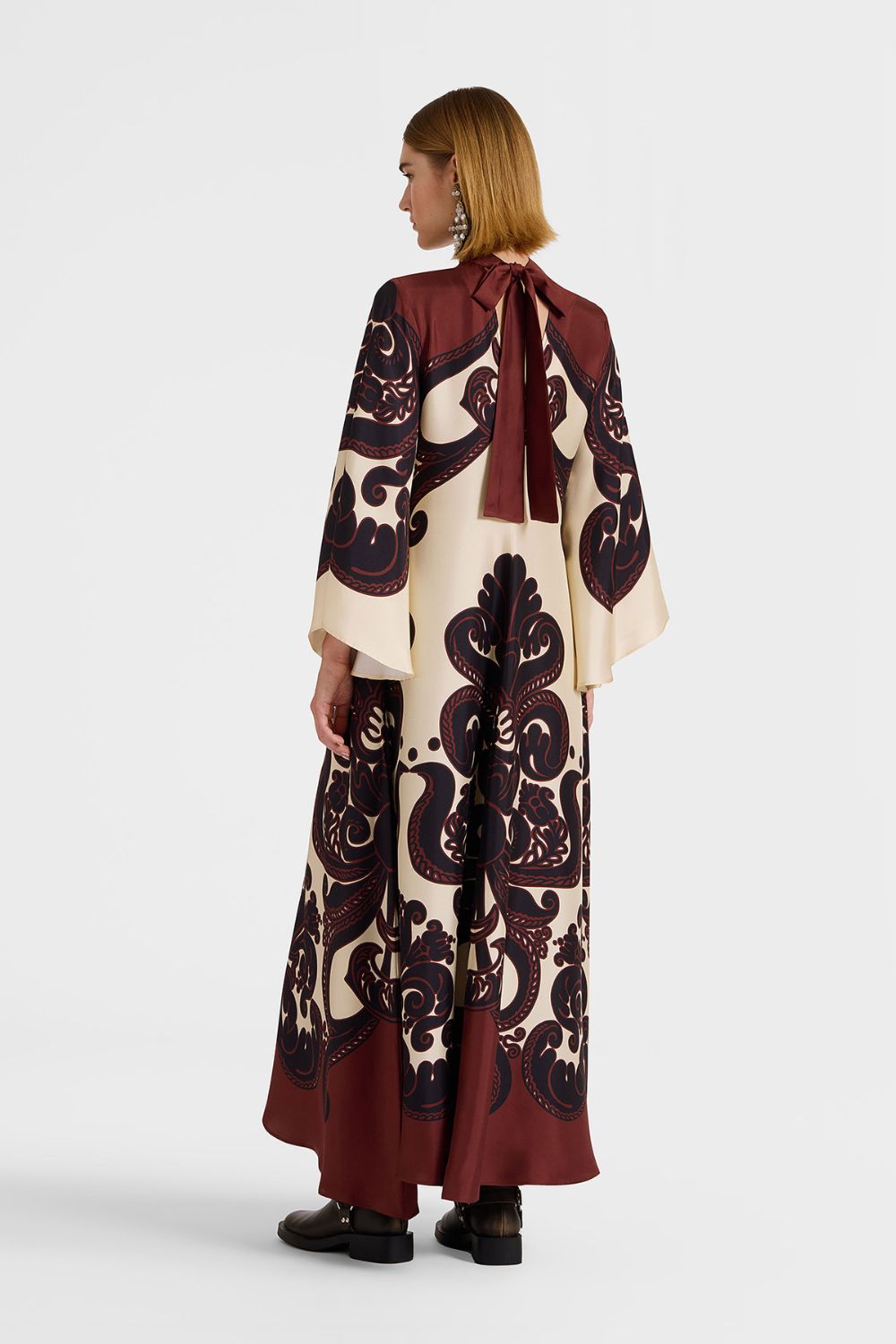 Silk Twill Maxi Dress With Waterfall Sleeves and Flow Silhouette