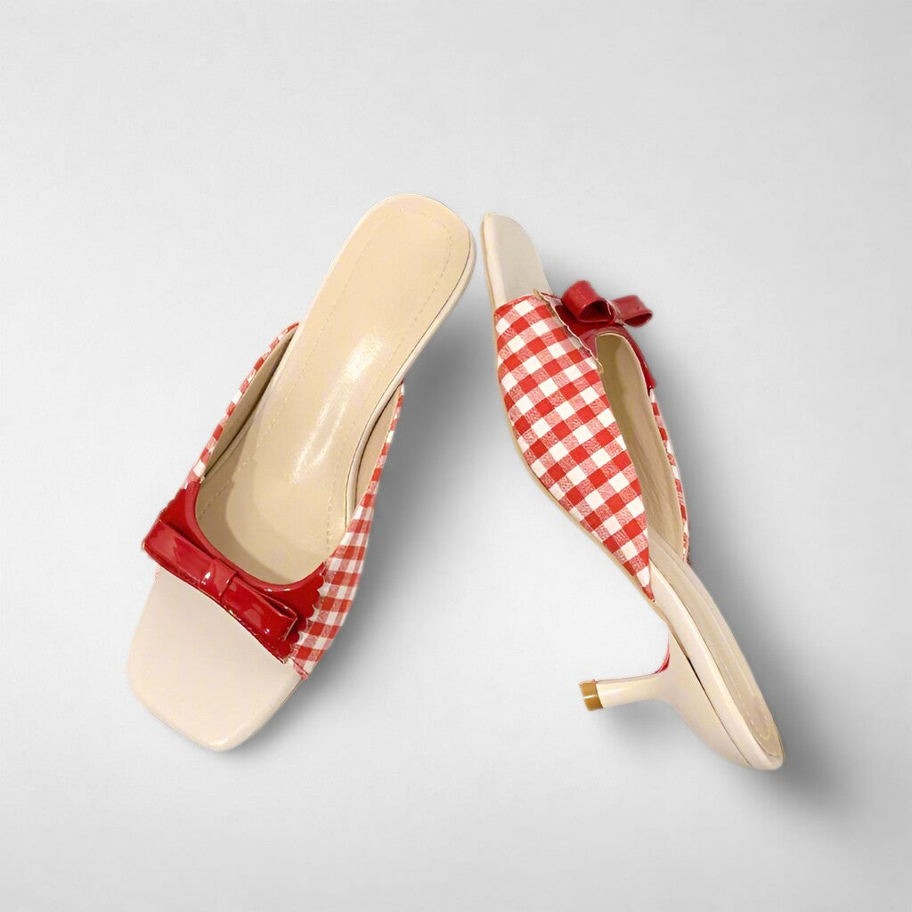 Kitten Heel Sandals with Floral Detail and Bow Accent