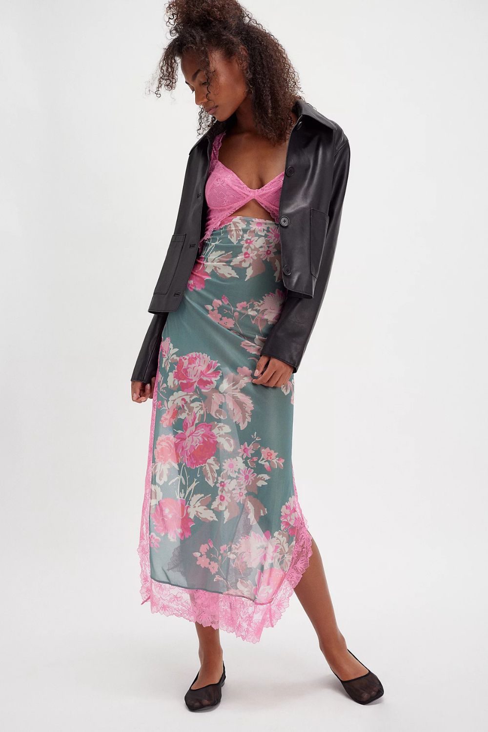 Sheer Floral midi Dress with Side Cutouts