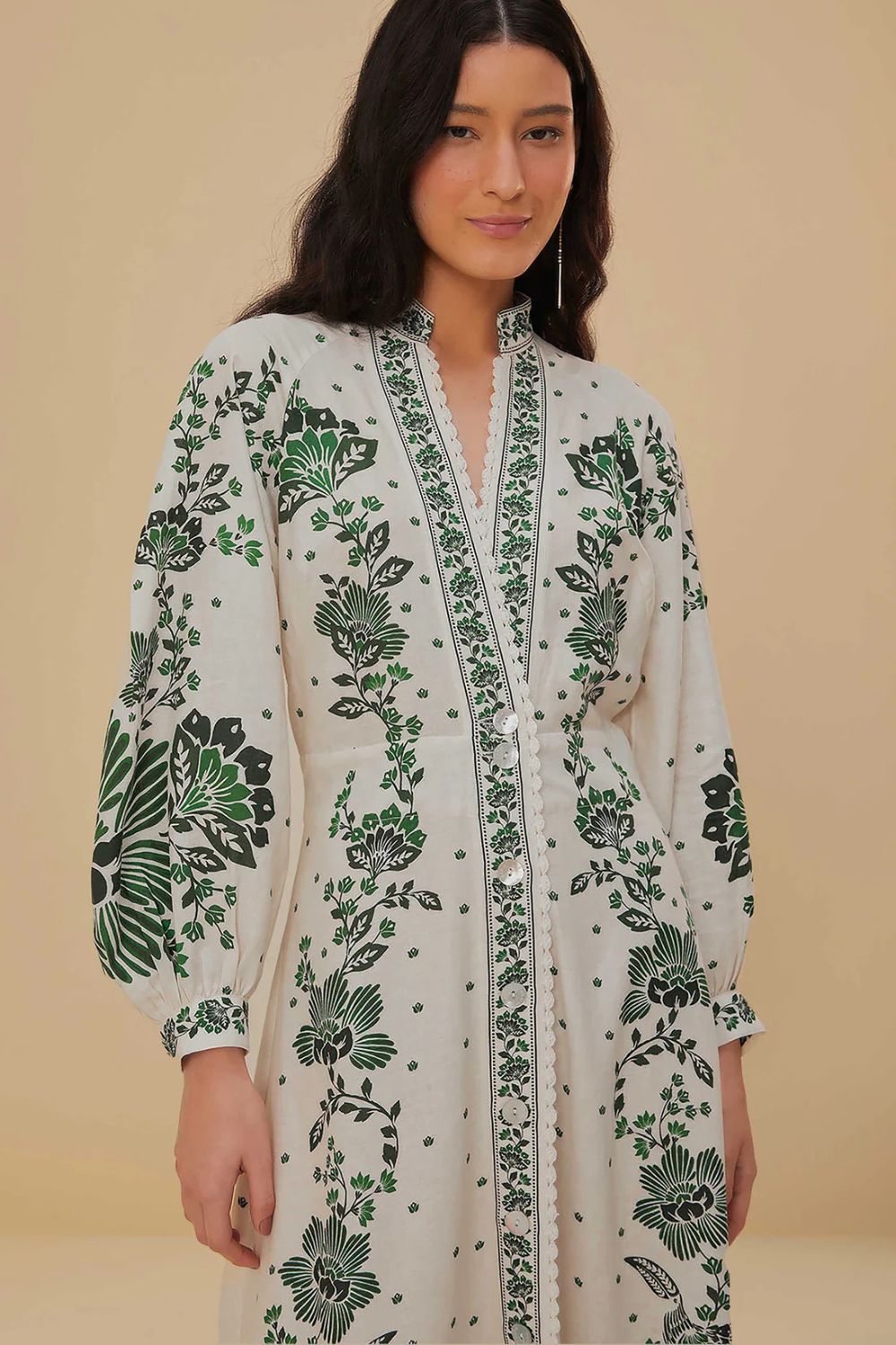 Modest Linen Floral Detail Maxi Dress