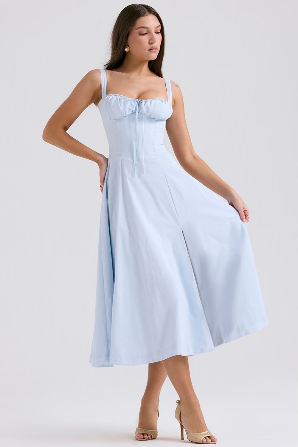 Romantic Floral Corset Midi Sundress with Straps