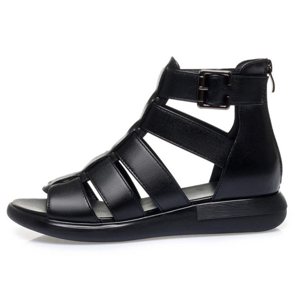 Open Toe Leather Flat Sandals
