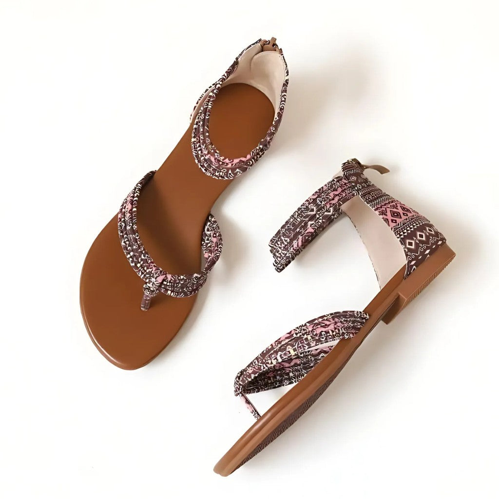 Zip Leather Flat Sandals