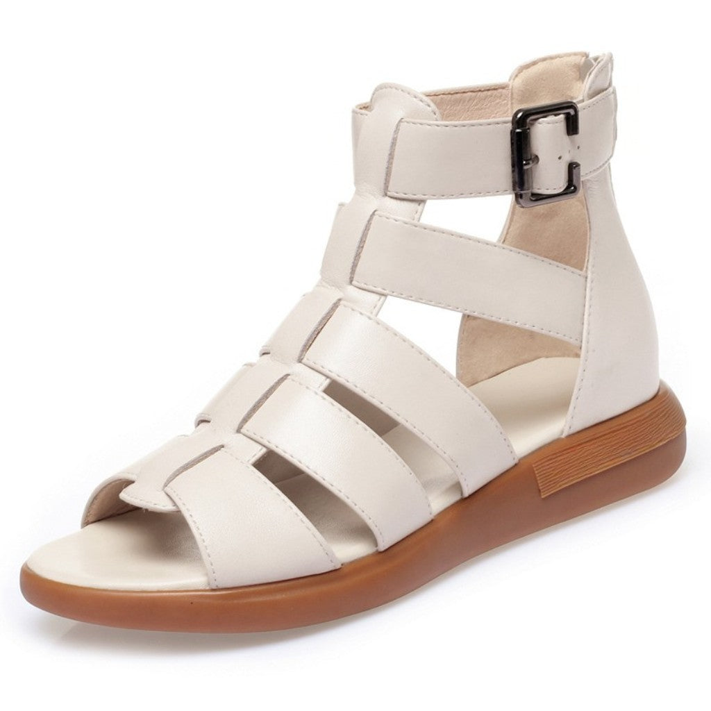 Open Toe Leather Flat Sandals
