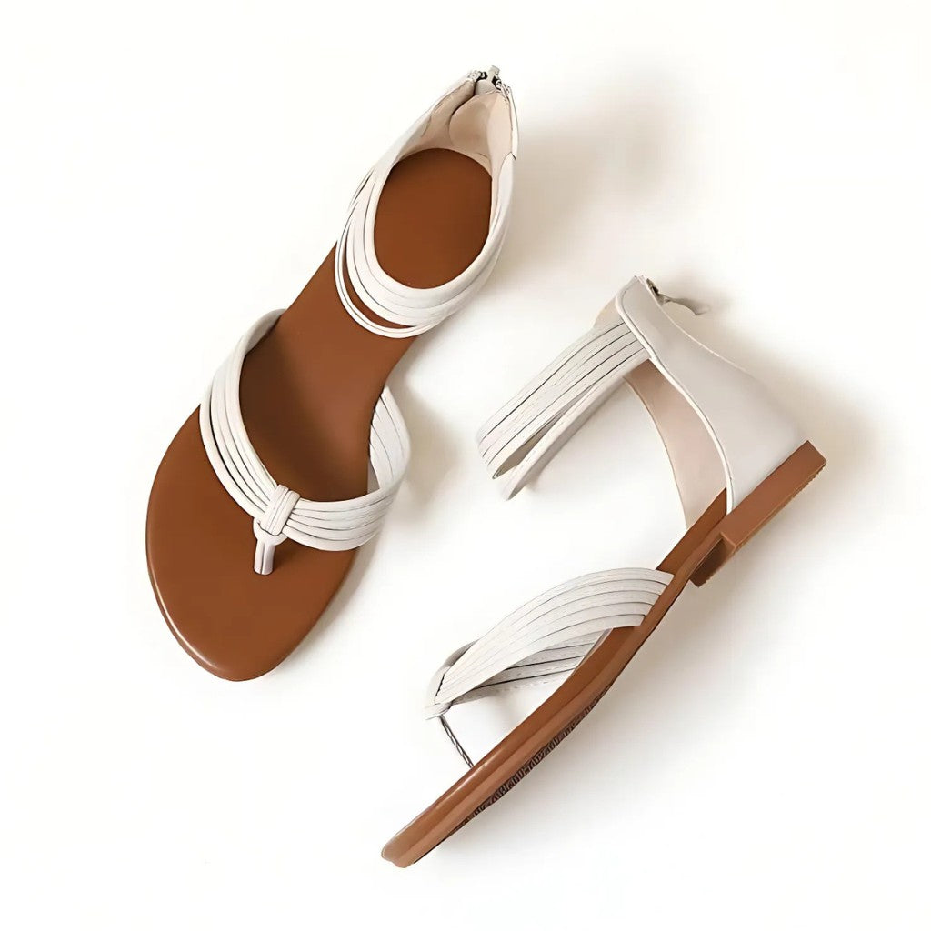 Zip Leather Flat Sandals
