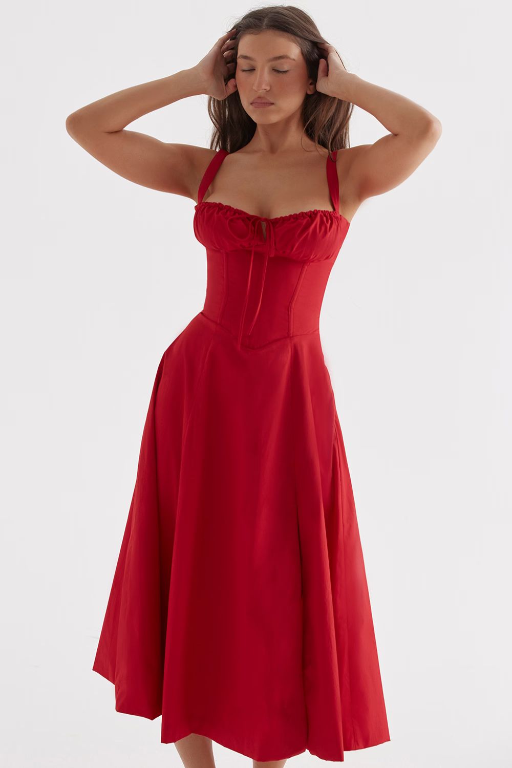 Romantic Floral Corset Midi Sundress with Straps