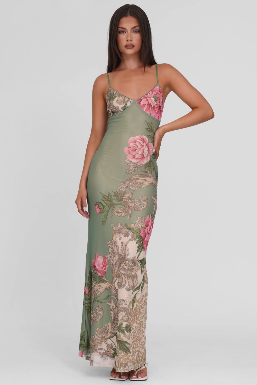 Multi Color Floral Print Maxi Dress