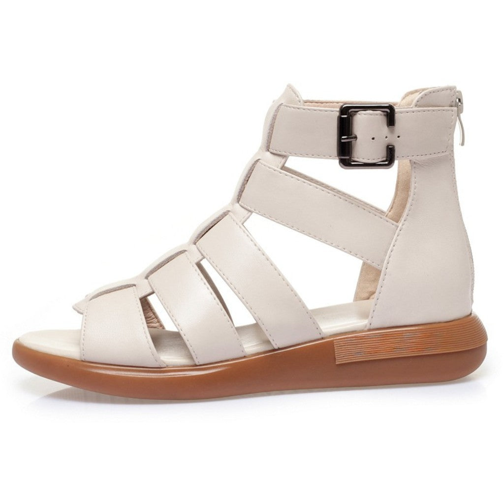 Open Toe Leather Flat Sandals