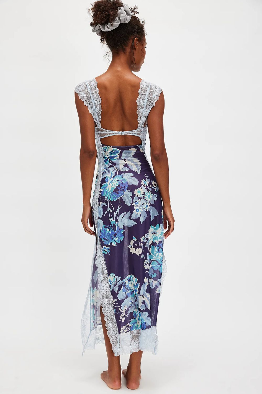 Sheer Floral midi Dress with Side Cutouts