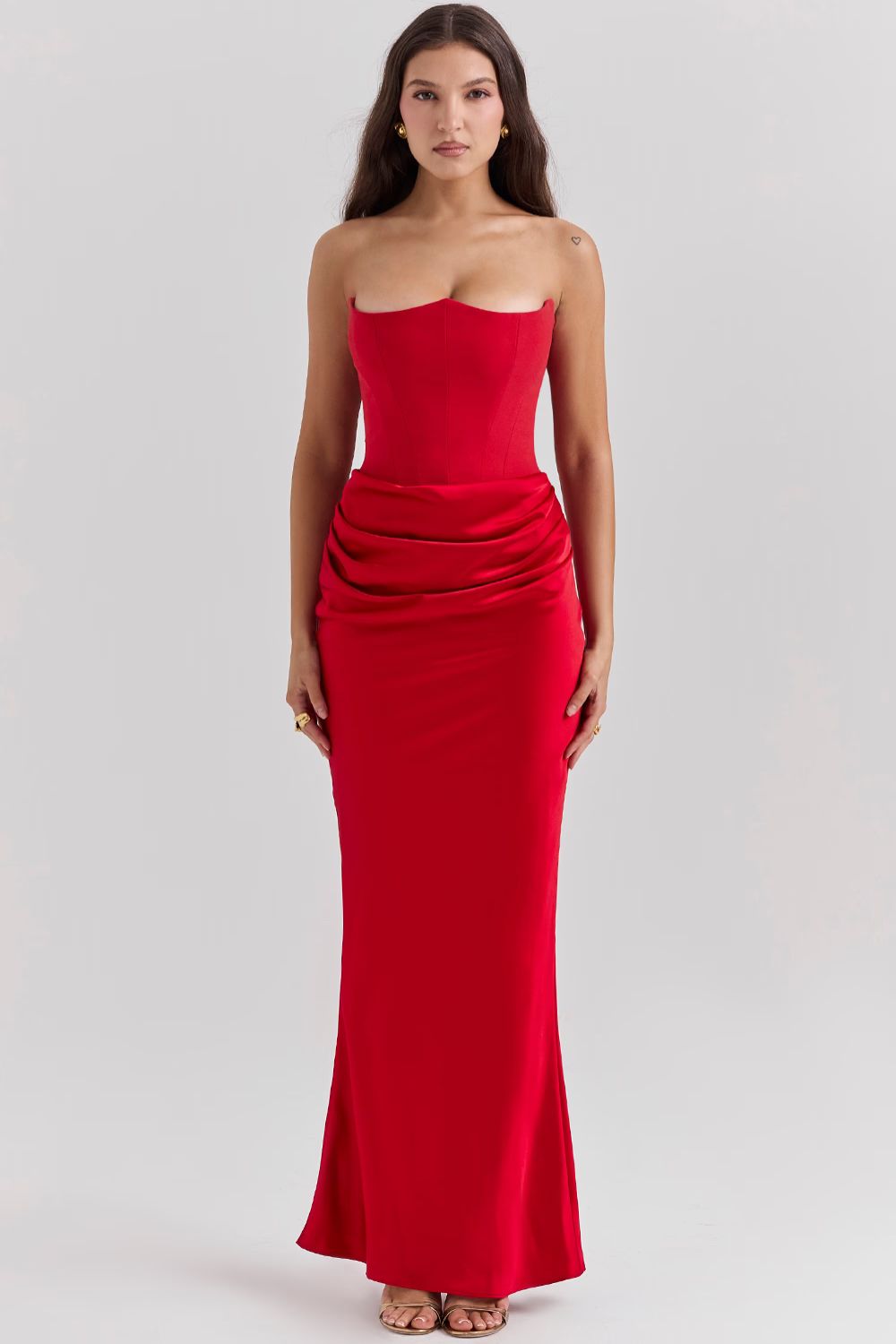 Strapless Corset Maxi Dress in Satin