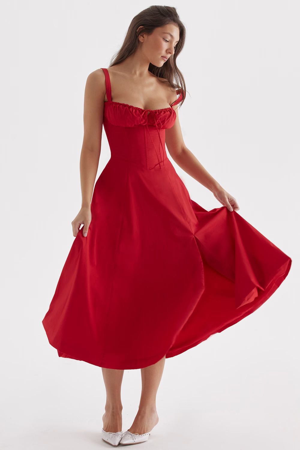 Romantic Floral Corset Midi Sundress with Straps