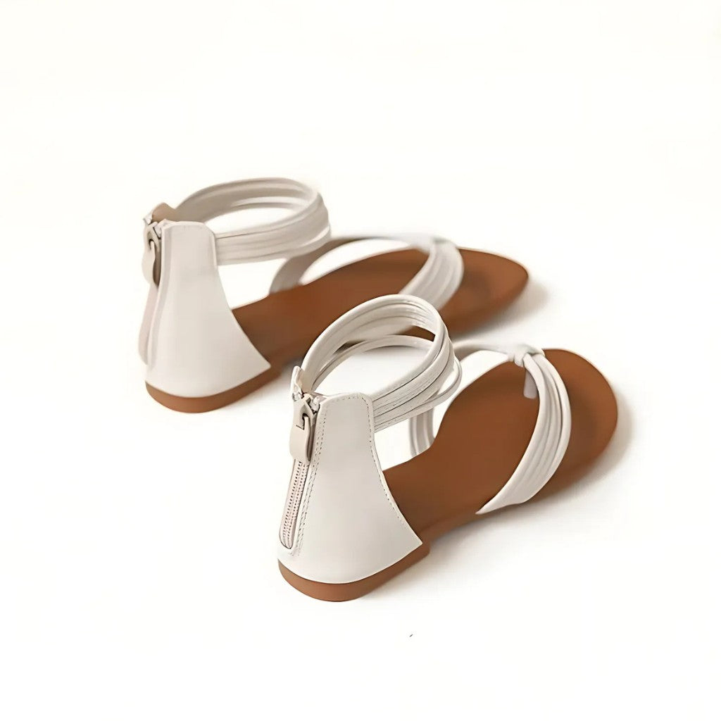 Zip Leather Flat Sandals