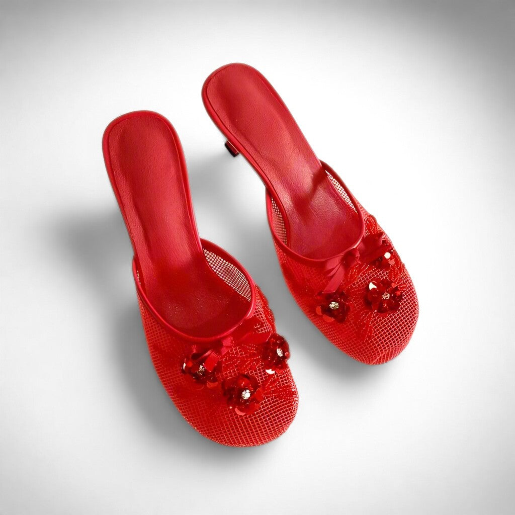 Mesh Floral Knot High Heel Sandals
