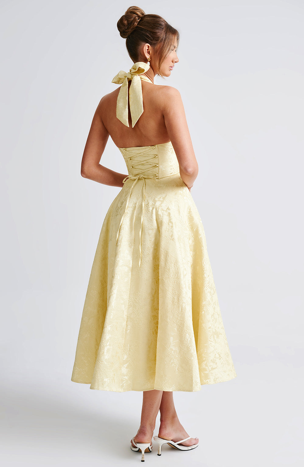 Romantic Halter Jacquard Midi Dress