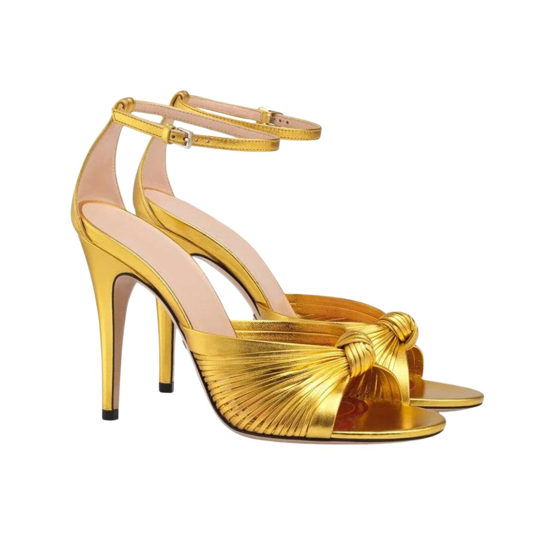 Metallic Buckle Strap Open-Toe Stiletto Heels