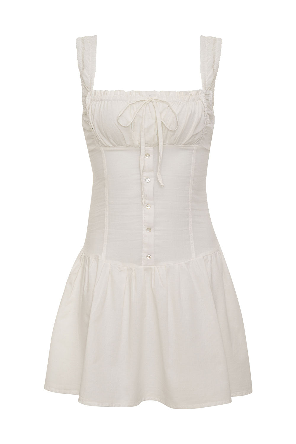 White Ruffle Strap Mini Dress with Fitted Bodice