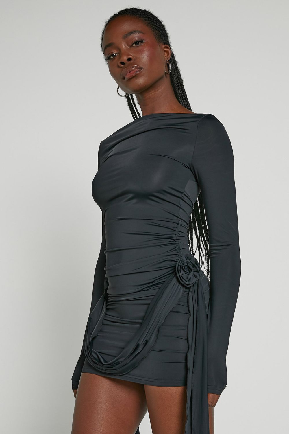 Draped Long Sleeve Mini Dress