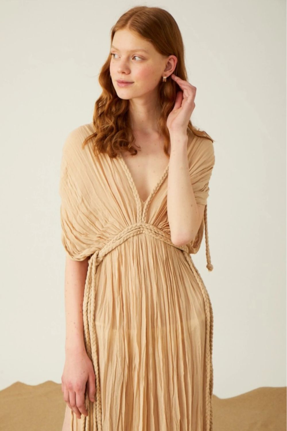 Convertible Maxi Kaftan Dress with Braided Tie Detail