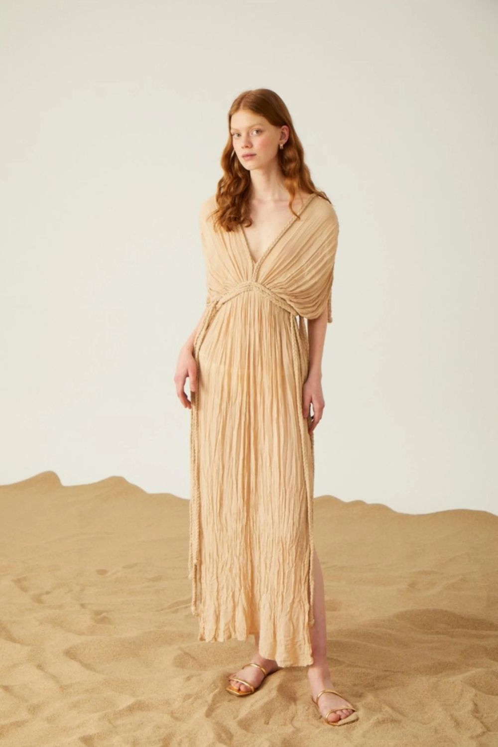 Convertible Maxi Kaftan Dress with Braided Tie Detail