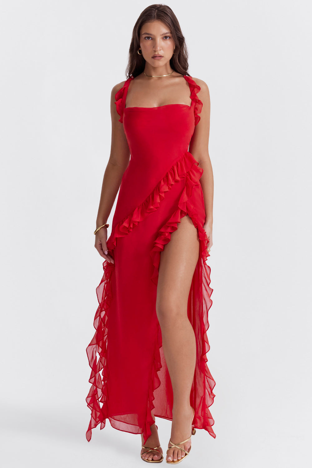 Ruffle Trim Georgette Maxi Dress