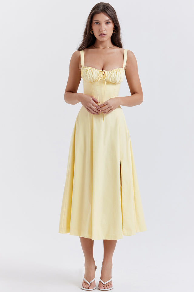 Romantic Floral Corset Midi Sundress with Straps