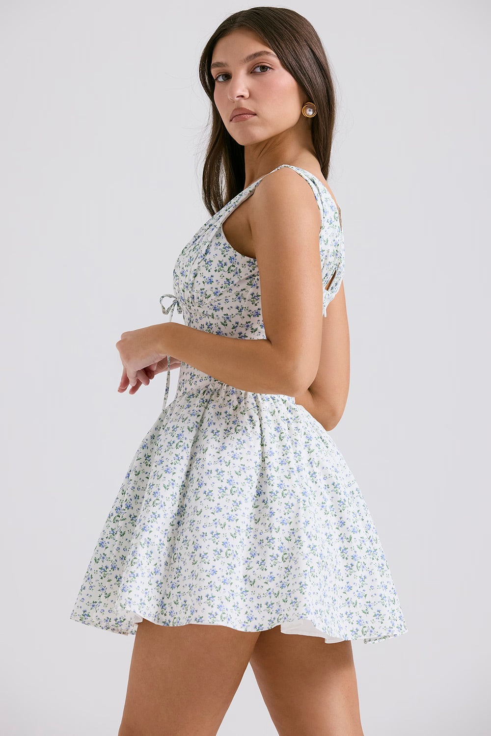 Plunge Corset Mini Dress in Sky Blue Floral Print