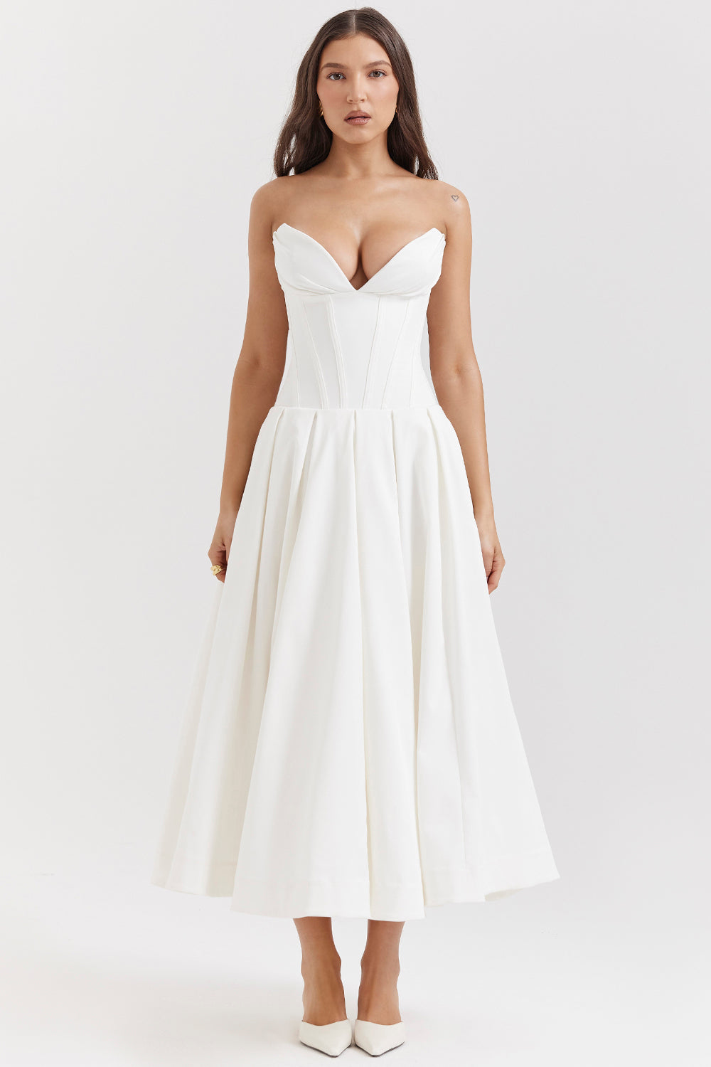 Strapless Twill Tulle Elegant Midi Dress
