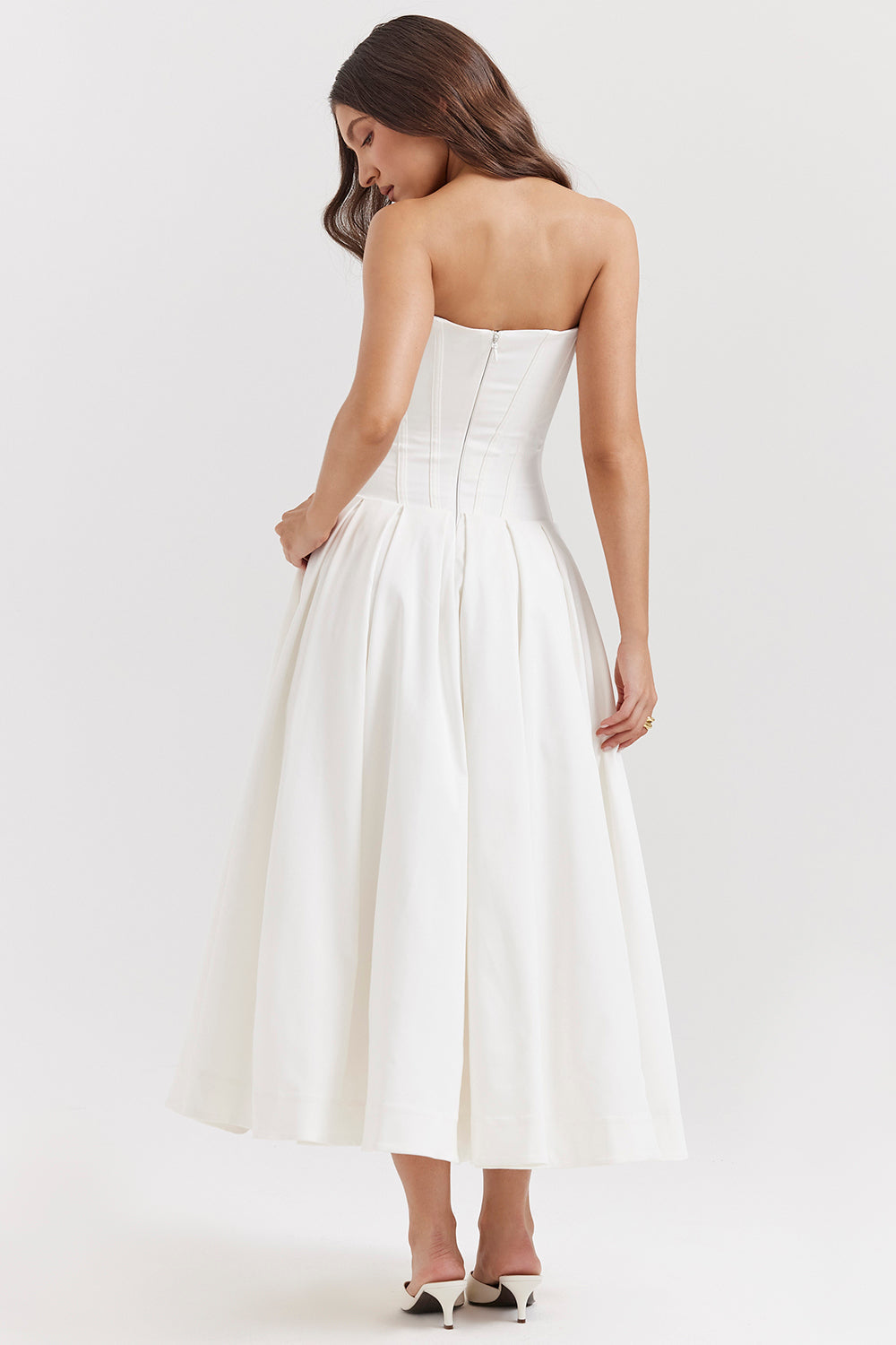 Strapless Twill Tulle Elegant Midi Dress