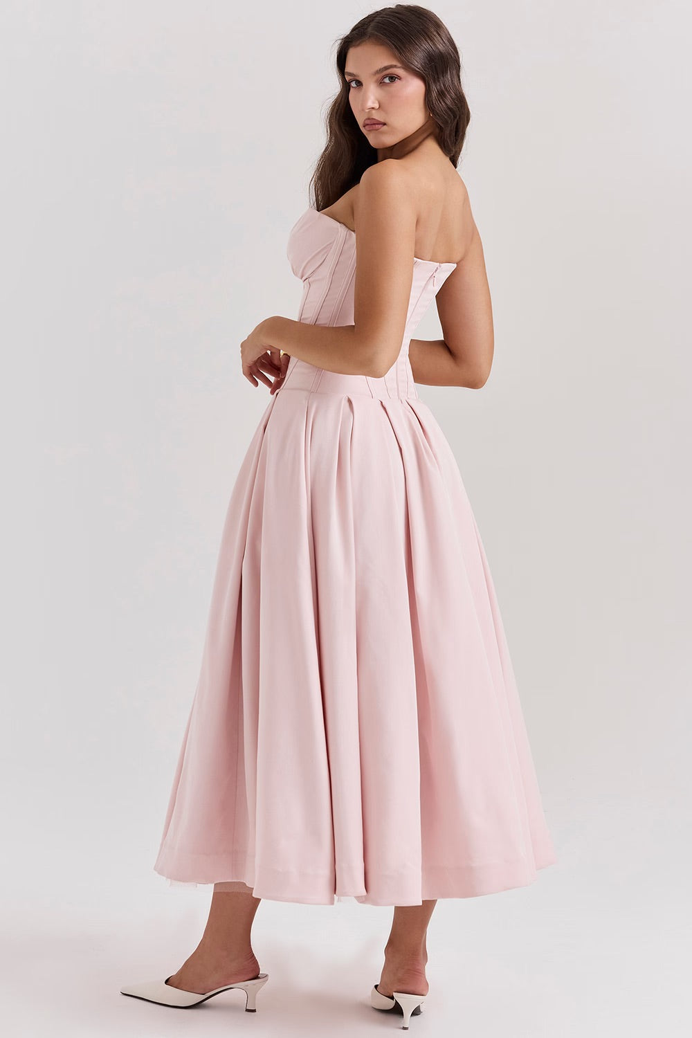 Strapless Twill Tulle Elegant Midi Dress