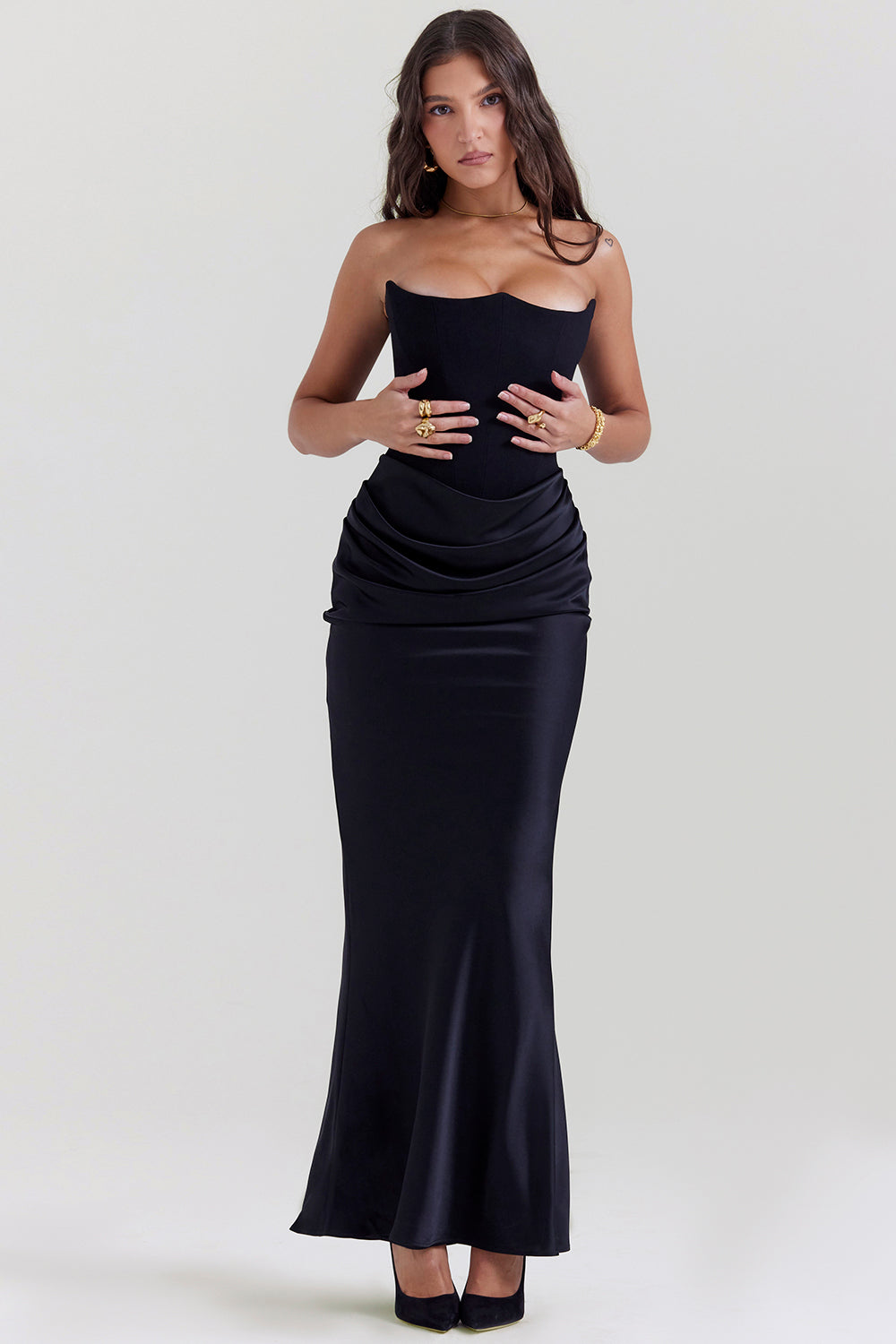 Strapless Corset Maxi Dress in Satin
