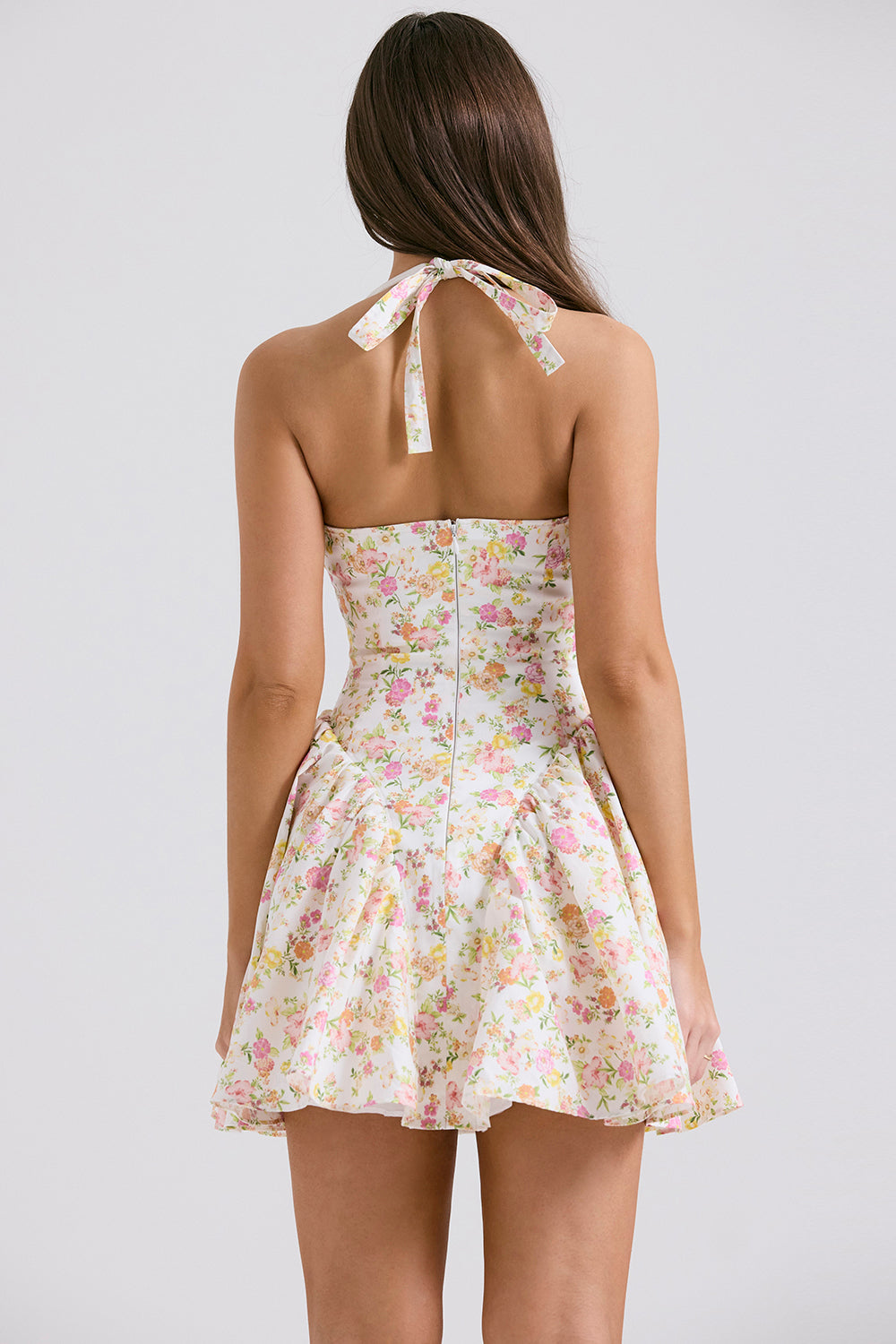 Pleated Halter Mini Dress with Tulle Underskirt